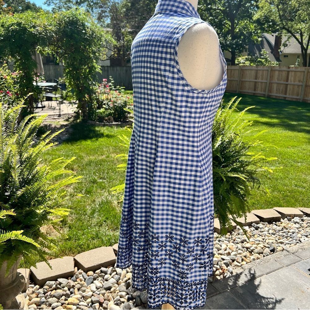 ISAACMIZRAHI Live Blue & White Checked Midi Sleeveless Dress Size 12 - Picture 5 of 10